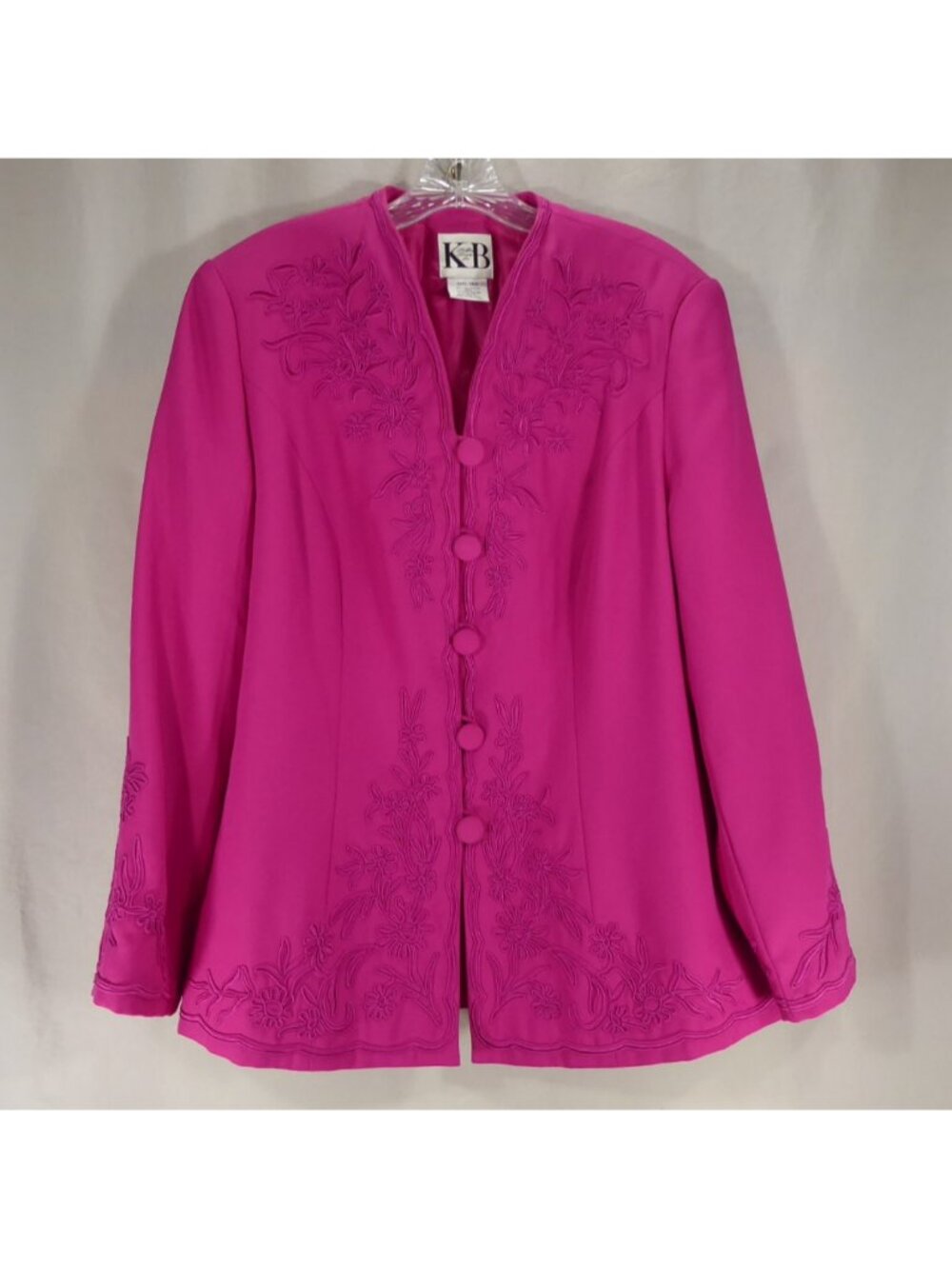 Kasper Stella Louise Womens 14W Fuchsia Pink Embroidered Blazer Jacket Plus Y2K